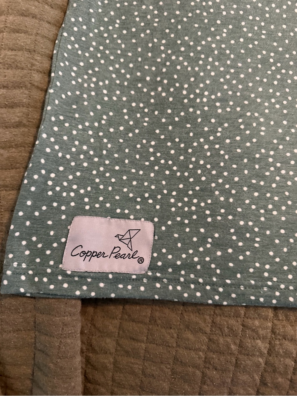 Copper Pearl Polka Dot Nursing Cover in Sage with White Dots
